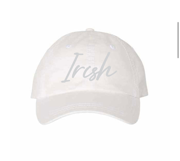 Unstructured Hat with Cursive Irish in Green, White & Blue
