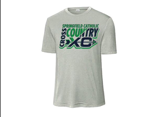 Cross Country Dri Fit T-Shirt Kelly Green and Silver with Quote on back.