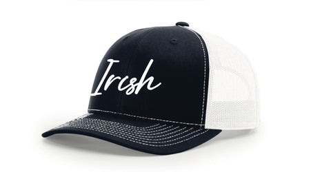 Richardson 112 Trucker Cap Navy & White with Cursive IRISH