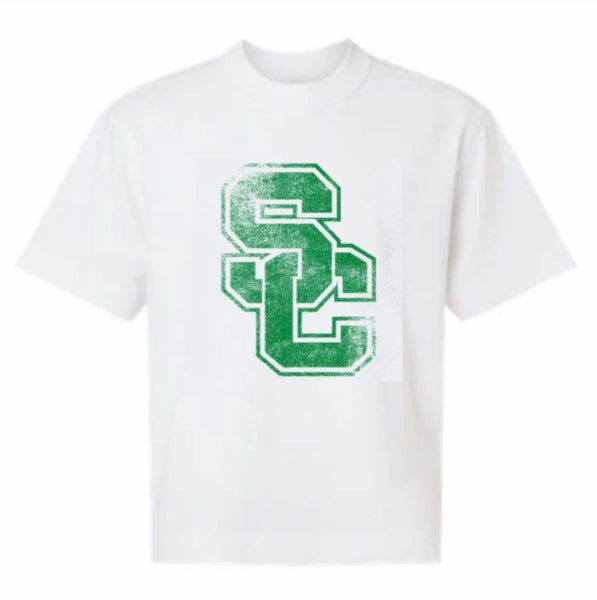 ***NEW***Large Distressed SC BOXY mid-length tshirt