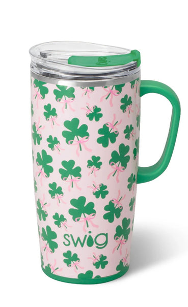 ***NEW*** Irish Shamrock Glitter Pink Travel Mug 22 oz