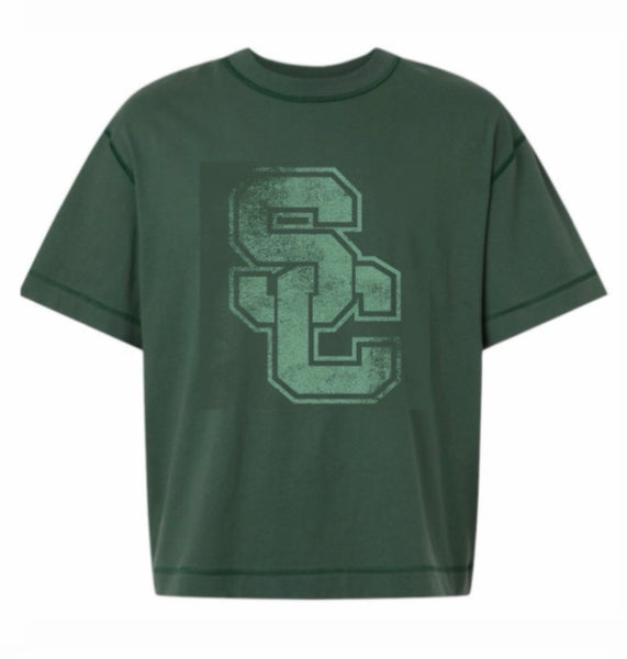 ***NEW***Large Distressed SC BOXY mid-length tshirt