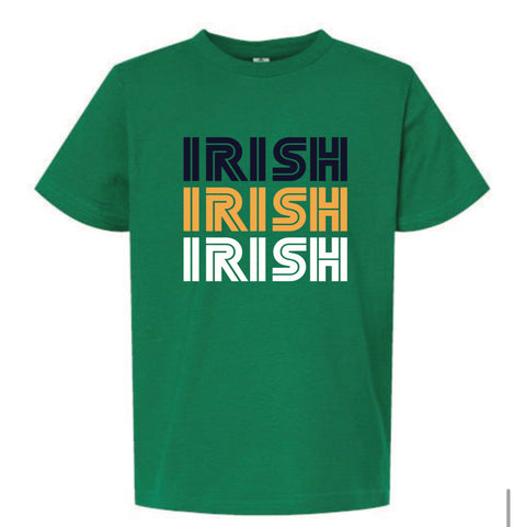 Youth Irish Stack Logo T-shirt in Kelly Green, Natural and Navy