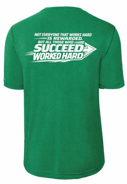 Cross Country Dri Fit T-Shirt Kelly Green and Silver with Quote on back.