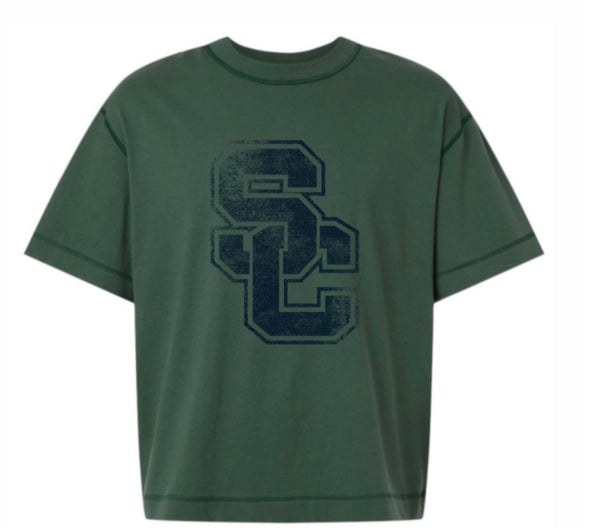 ***NEW***Large Distressed SC BOXY mid-length tshirt