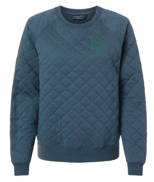 Quilted Pullover in Indigo & Bone with Shamrock Embroidery