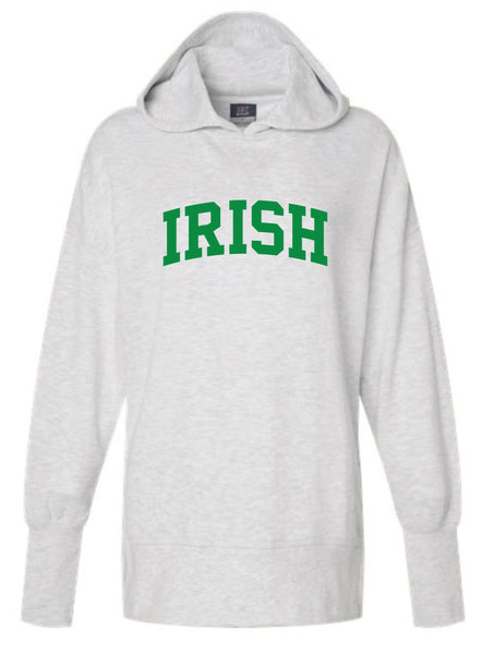 Curved Irish Hi-Lo Hoodie in Ash, Greenstone & Arctic Blue