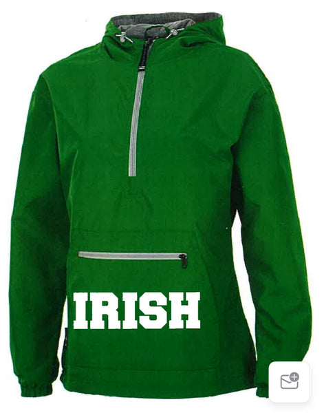 Ladies Wind Breaker in Kelly Green with Irish on the pocket