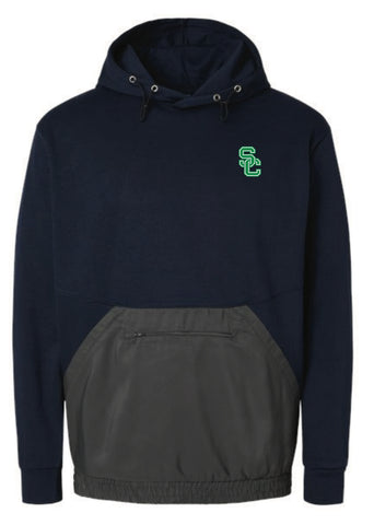 Mixed Media Hooded Sweatshirt in Navy/Charcoal