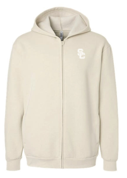 American Apparel Full Zip Hoodie in Blush, Bone,& Sea Blue with White SC Embroidery