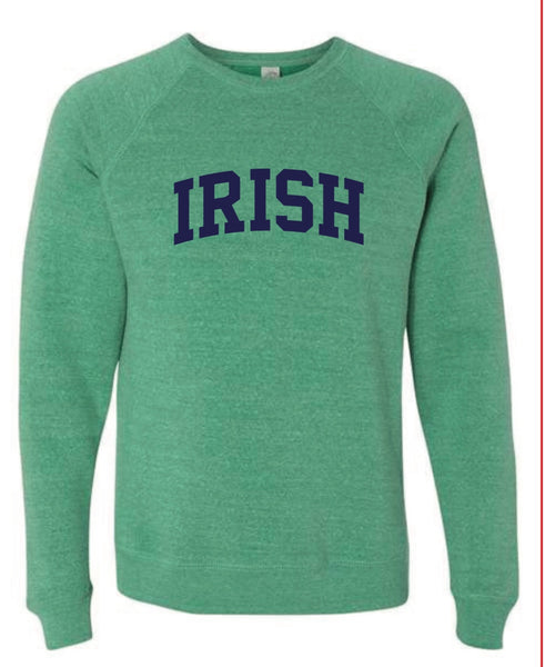 Irish Curved Block Crewneck in Sea Green, Navy & Natural Heather