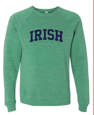 Irish Curved Block Crewneck in Sea Green, Navy & Natural Heather