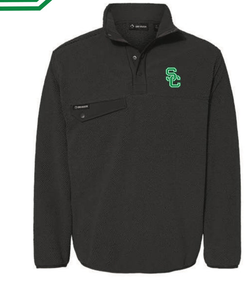 Fleece Pullover with SC Embroidery in Moss, Deep Blue, and Charcoal