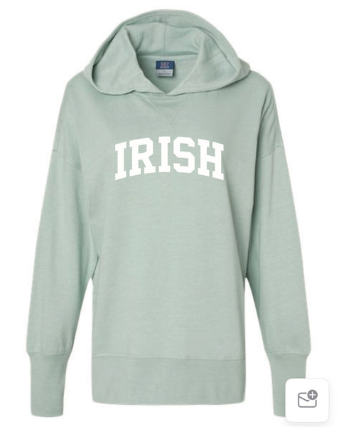 Curved Irish Hi-Lo Hoodie in Ash, Greenstone & Arctic Blue