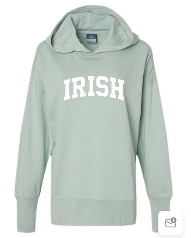 Curved Irish Hi-Lo Hoodie in Ash, Greenstone & Arctic Blue