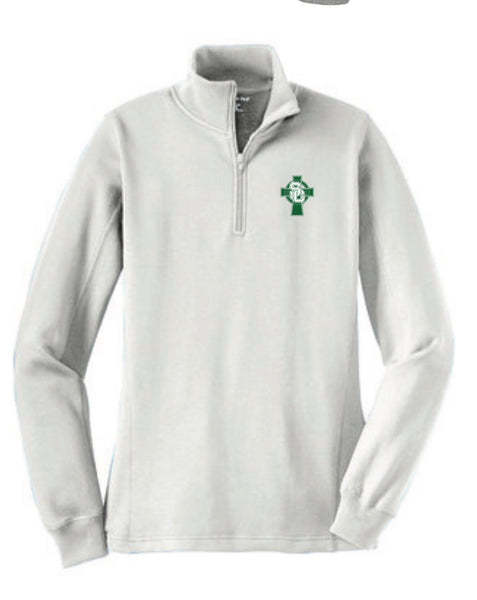 Ladies Sport-Tek®  Medium Weight 1/2 Zip Pullover (LST253) -Athletic Heather and White