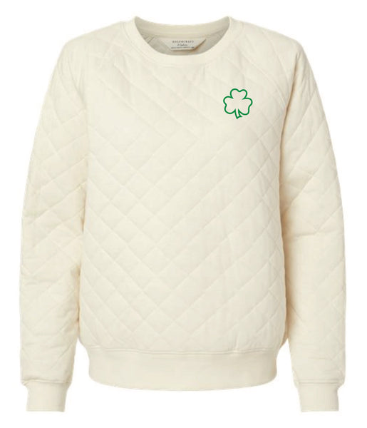 Quilted Pullover in Indigo & Bone with Shamrock Embroidery