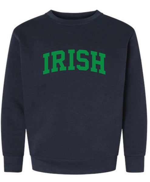 Youth Irish Curved Block Crewneck in Navy & Natural Heather