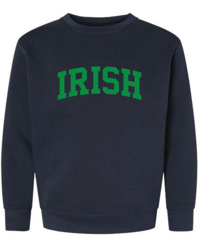Youth Irish Curved Block Crewneck in Navy & Natural Heather