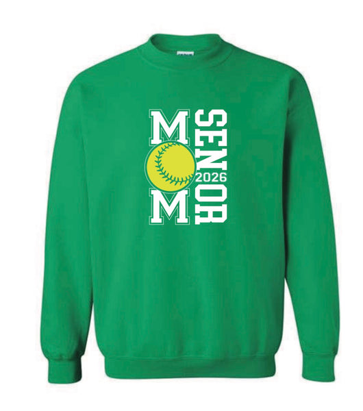 Softball Senior Mom Crewnecks in Kelly Green or White