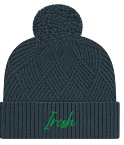 “Cursive Irish” Pom Pom Stocking cap
