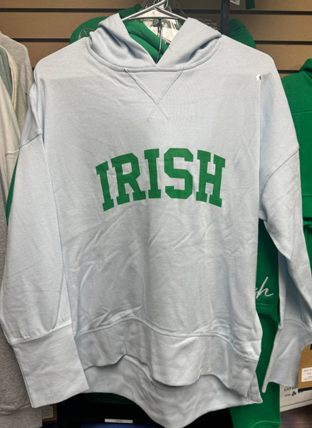 Curved Irish Hi-Lo Hoodie in Ash, Greenstone & Arctic Blue