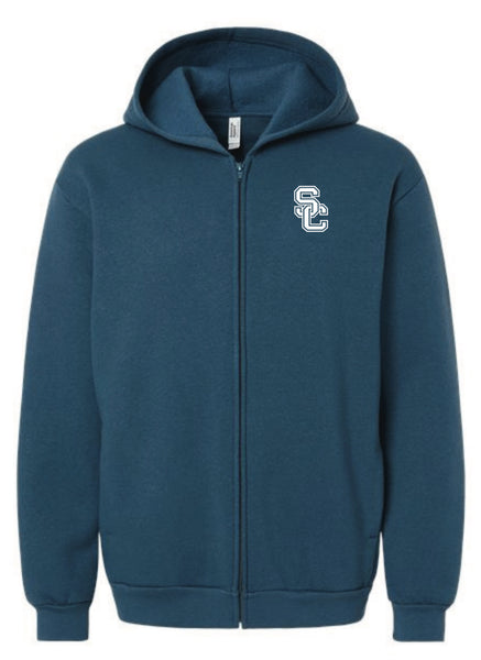 American Apparel Full Zip Hoodie in Blush, Bone,& Sea Blue with White SC Embroidery