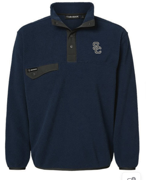 Fleece Pullover with SC Embroidery in Moss, Deep Blue, and Charcoal