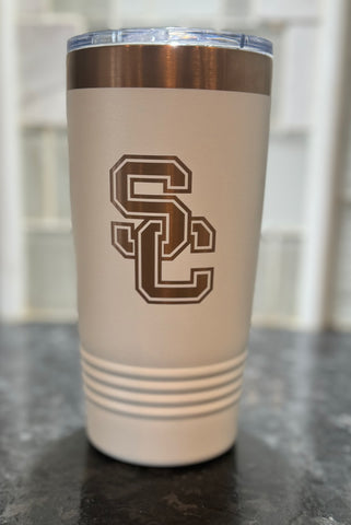 20 oz. SC Tumbler White with Rose Gold Writing