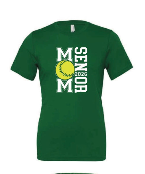 Softball Senior Mom Tshirt in Kelly Green and White