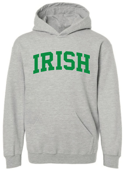 Youth Irish Curve Block Hoodie in Heather Grey & Kelly Green