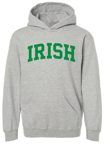 Youth Irish Curve Block Hoodie in Heather Grey & Kelly Green
