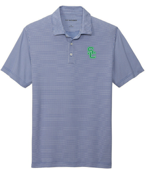 Gingham Polo with Green SC Embroidery in True Navy & White