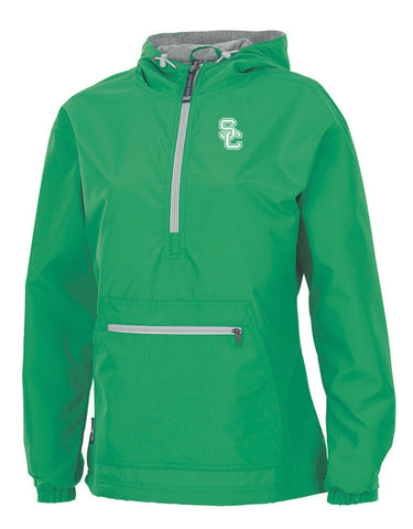 Ladies Charles River Pullover Rain jacket in Kelly Green and Navy