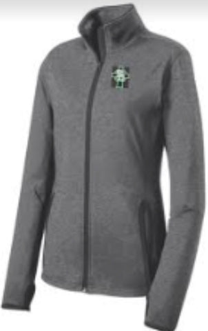 Uniform Jacket Ladies Sport-Tek®  Sport Wick Stretch Contrast Full-Zip Jacket (LST 853)-  Charcoal Grey Heather/Charcoal Grey-*8TH GRADE UNIFORM APPROVED