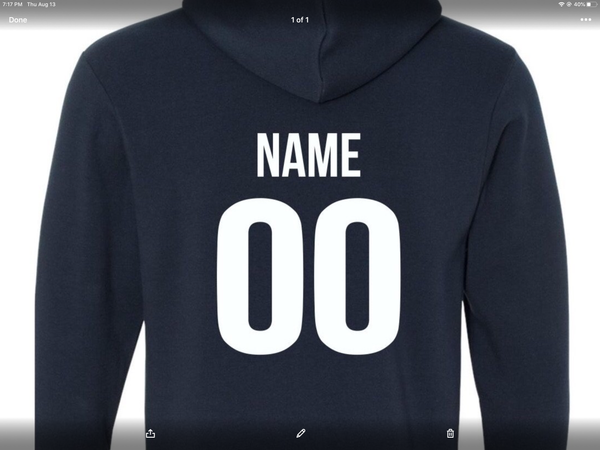 NAME/NUMBER added to back of HOODIE, Crewneck or TShirt