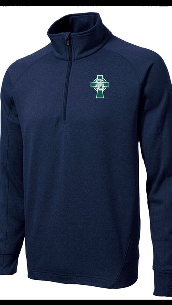 Mens SPORT TEK 1/4 zip tech fleece jacket zippered sleeve Navy