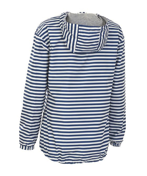 Ladies Charles River Pullover Rain Jacket in Navy/White Stripe